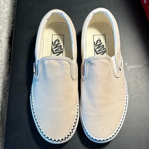 Beige Slip - On Vans w/ checkers